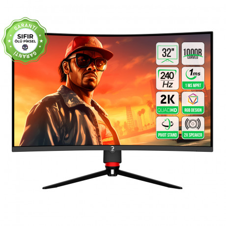 GamePower 32'' Vision V30 Curved 1000R RGB 240Hz 1ms 2K (QHD) , Kvm, Speaker, Type C Gaming Monitör (Sıfır Ölü Piksel Garantili)